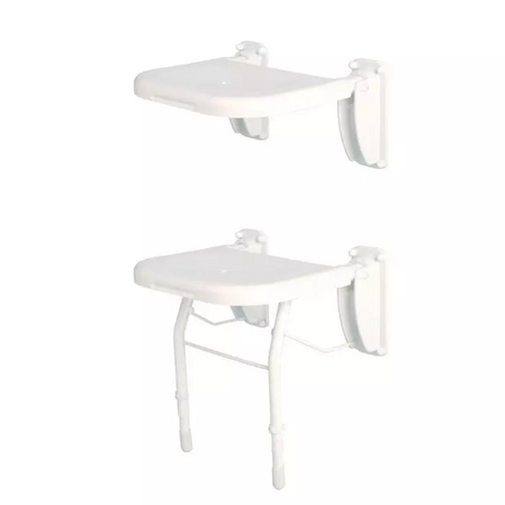 Bathex Professional Slotting Action white shower seat with stainless steel legs and aluminium brackets, foldable and sturdy.