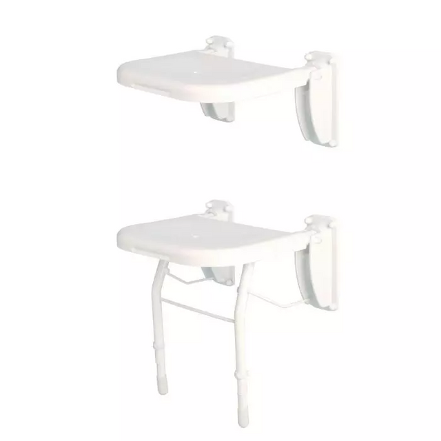 Bathex Professional Slotting Action white shower seat with stainless steel legs and aluminium brackets, foldable and sturdy.