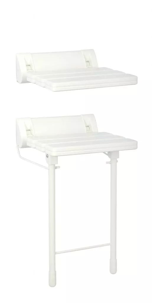 Bathex Essential Slatted Shower Seat with Stainless Steel Drop Down Legs - White - 49889