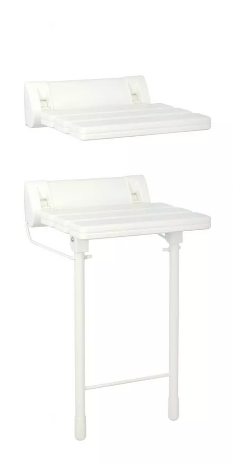 Bathex Essential Slatted Shower Seat with Stainless Steel Drop Down Legs - White - 49889
