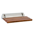 Bathex Distinction Teak Wood Slatted Shower Seat with Mirror Polish Stainless Steel Backplate - Wood & Mirror Polish - 49905