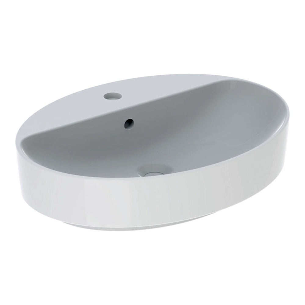 Geberit VariForm Lay - On Washbasin Oval 600mm Tap Hole & Overflow - White - 500.772.01.2 - TAP 'N' SHOWER