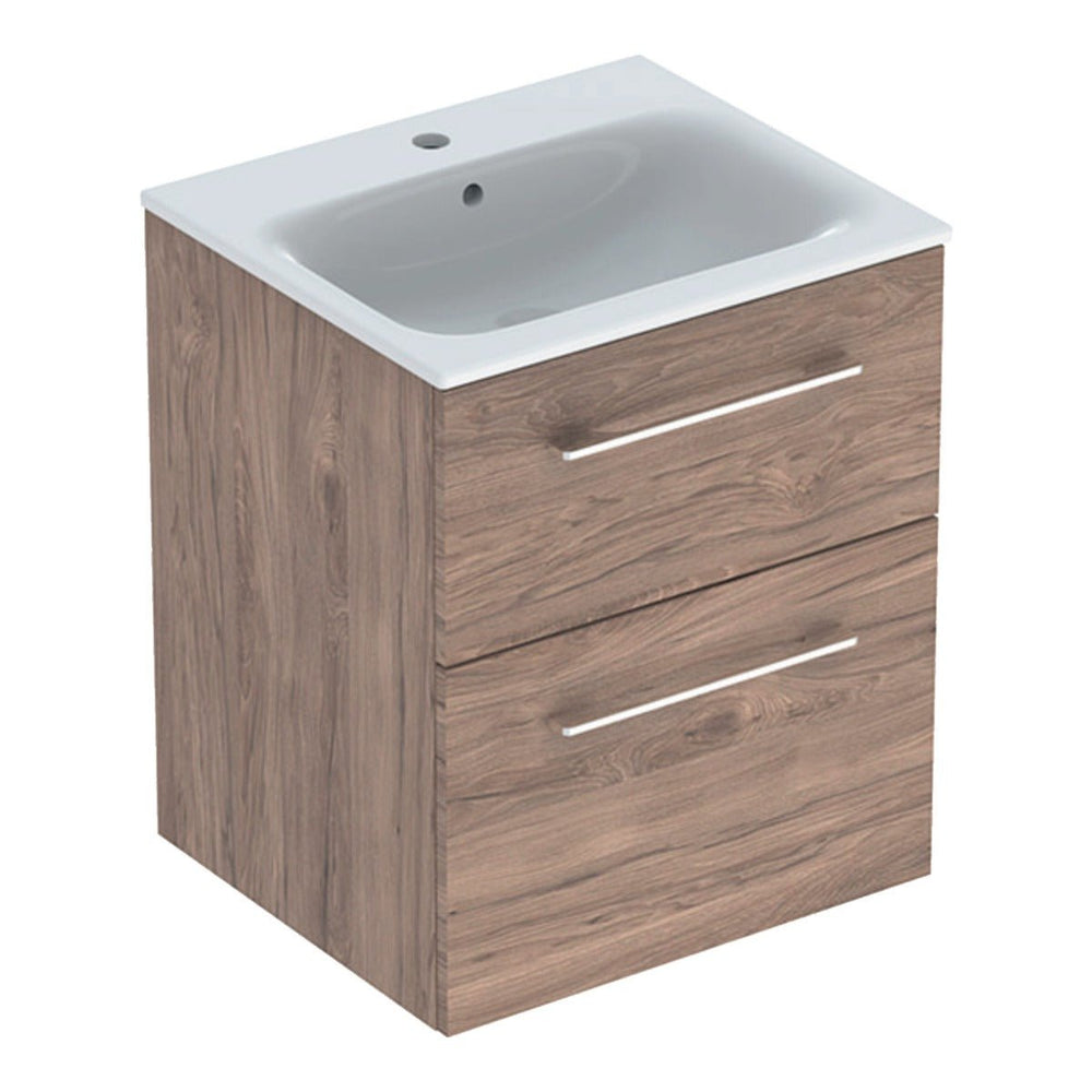 Geberit Selnova Two Drawer Slim - Rim Basin & Cabinet Set 550mm - Hickory - 501.234.00.1 - TAP 'N' SHOWER
