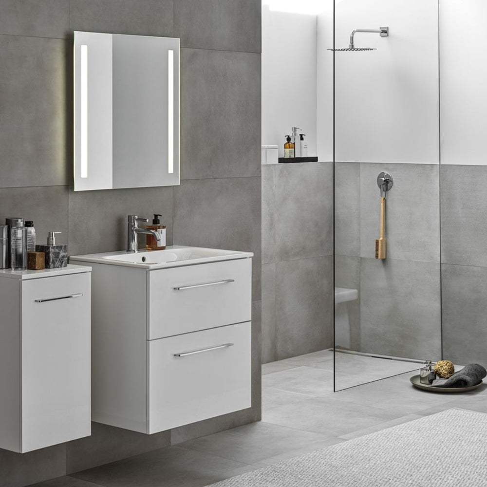 Geberit Selnova Two Drawer Slim - Rim Basin & Cabinet Set 600mm - White - 501.236.00.1 - TAP 'N' SHOWER