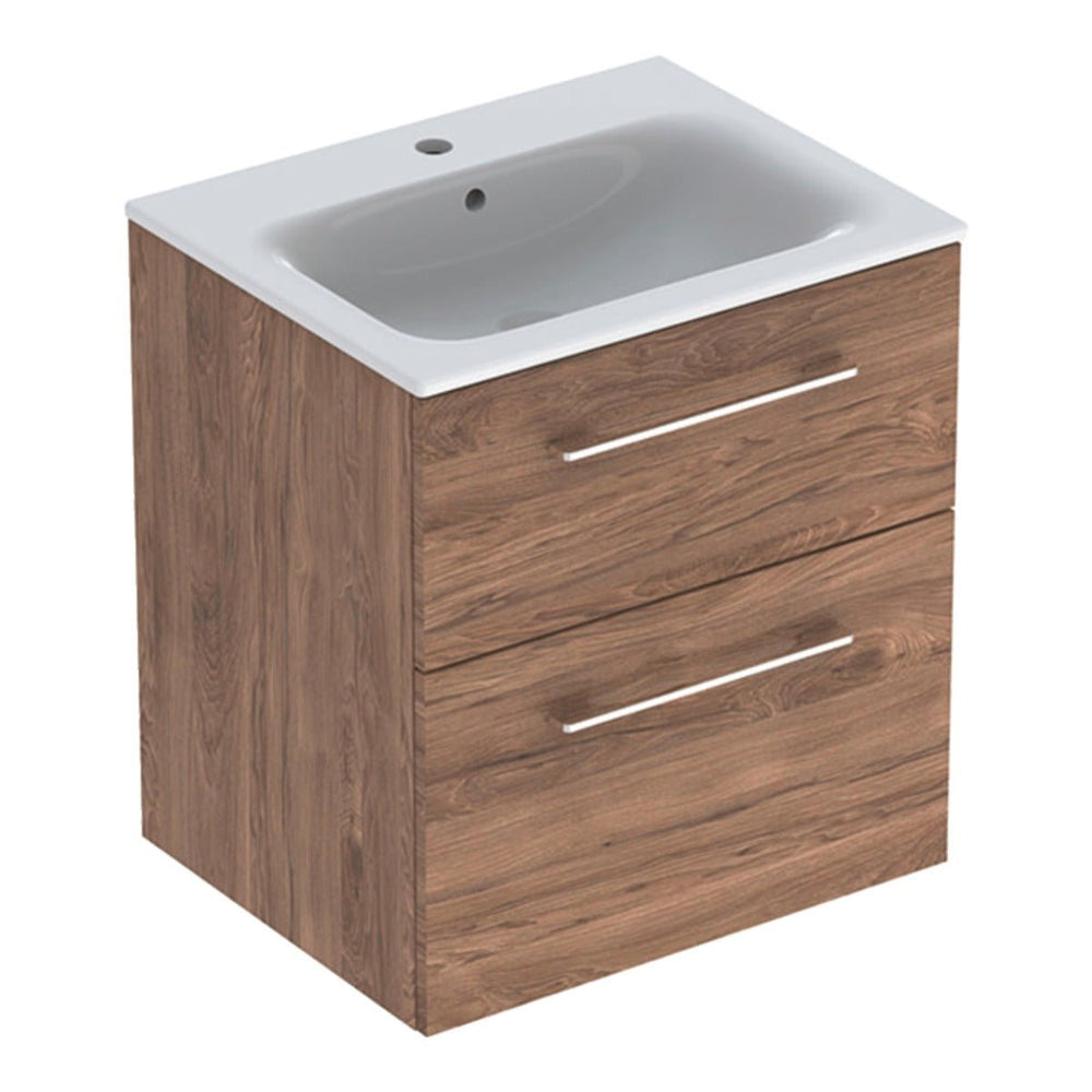 Geberit Selnova Two Drawer Slim - Rim Basin & Cabinet Set 600mm - Hickory - 501.238.00.1 - TAP 'N' SHOWER