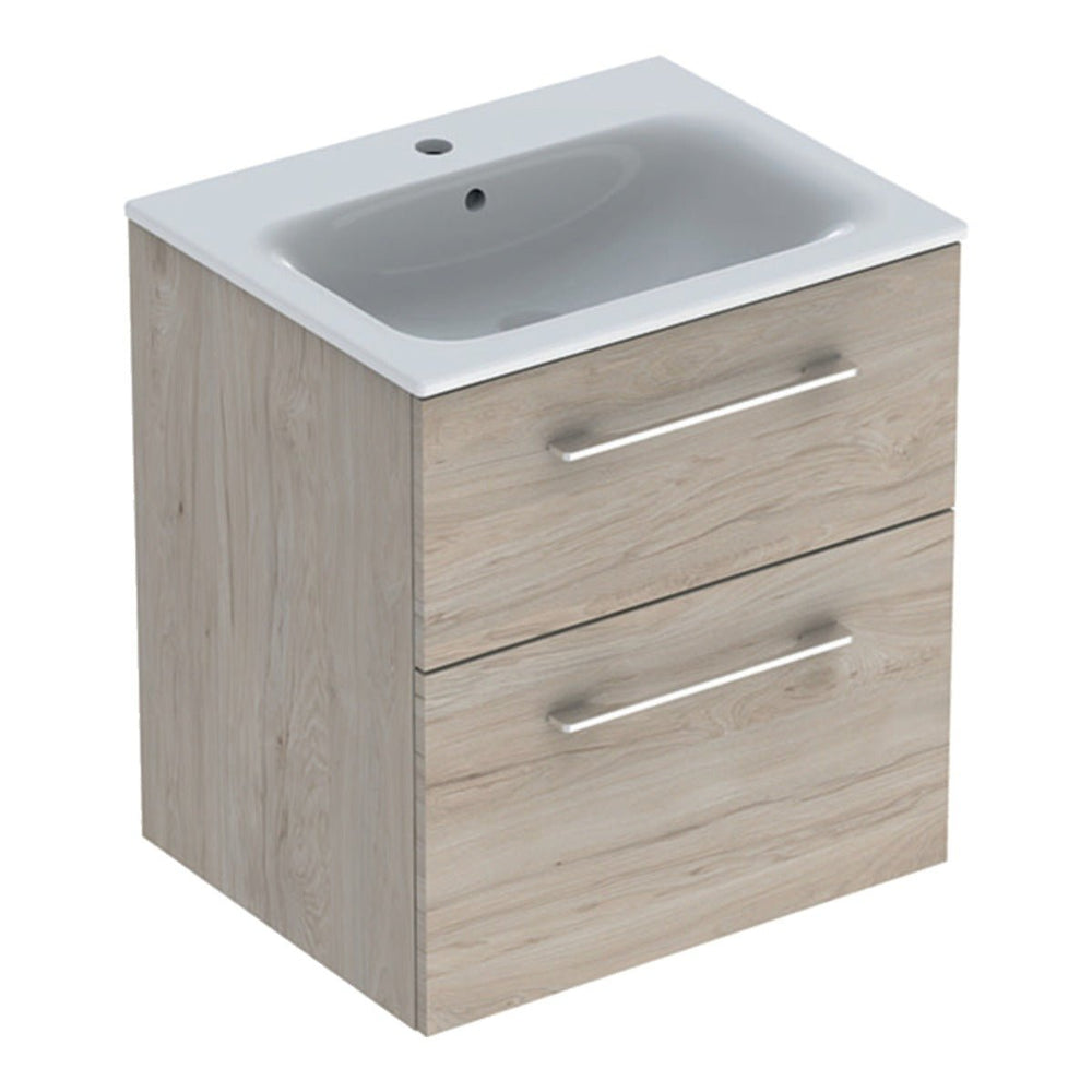 Geberit Selnova Two Drawer Slim - Rim Basin & Cabinet Set 600mm - Light Hickory - 501.239.00.1 - TAP 'N' SHOWER