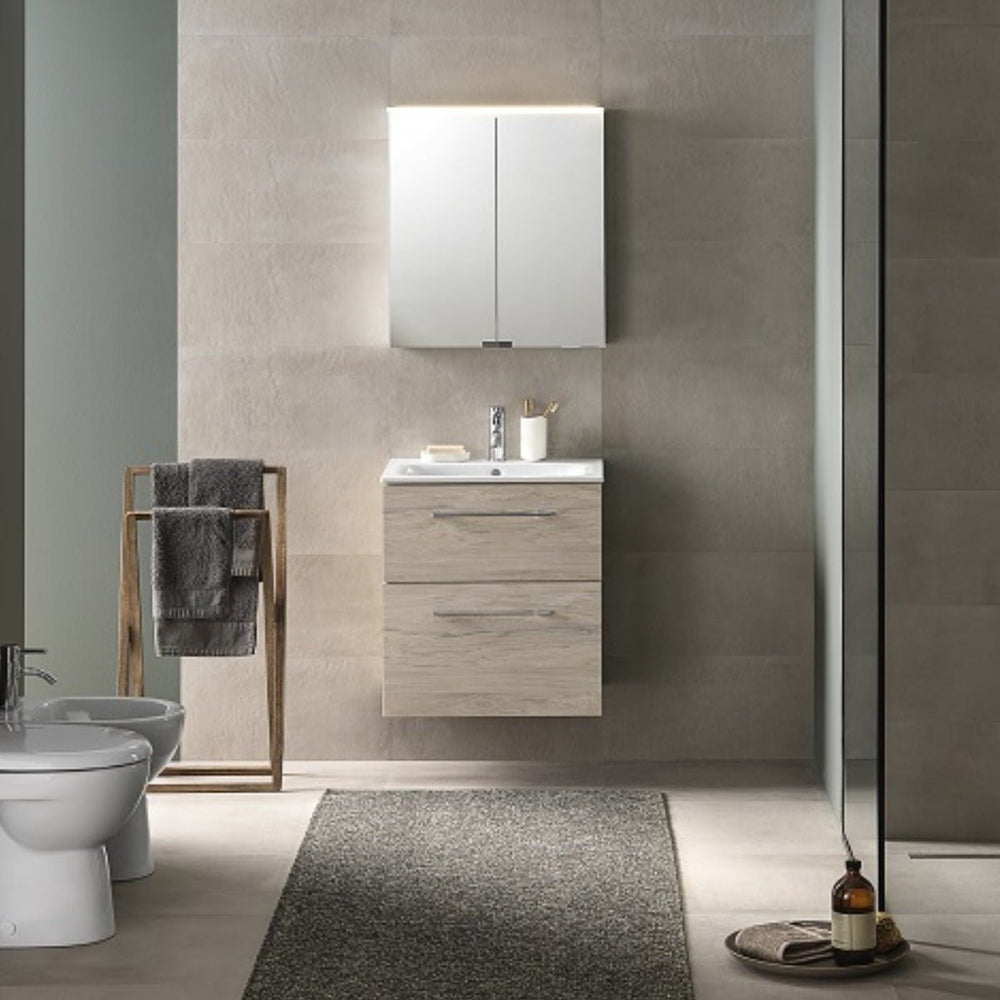 Geberit Selnova Two Drawer Slim - Rim Basin & Cabinet Set 600mm - Light Hickory - 501.239.00.1 - TAP 'N' SHOWER