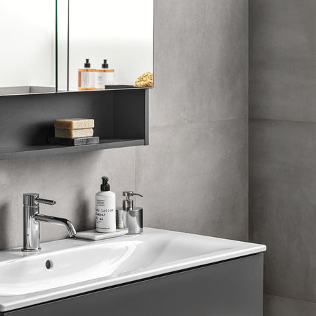Geberit Selnova Two Drawer Slim - Rim Basin & Cabinet Set 800mm - Lava - 501.241.00.1 - TAP 'N' SHOWER