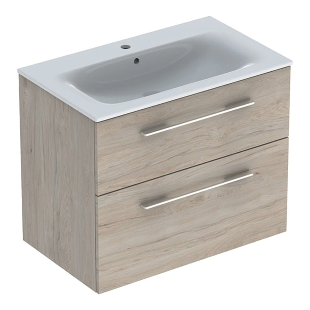 Geberit Selnova Two Drawer Slim - Rim Basin & Cabinet Set 800mm - Light Hickory - 501.243.00.1 - TAP 'N' SHOWER