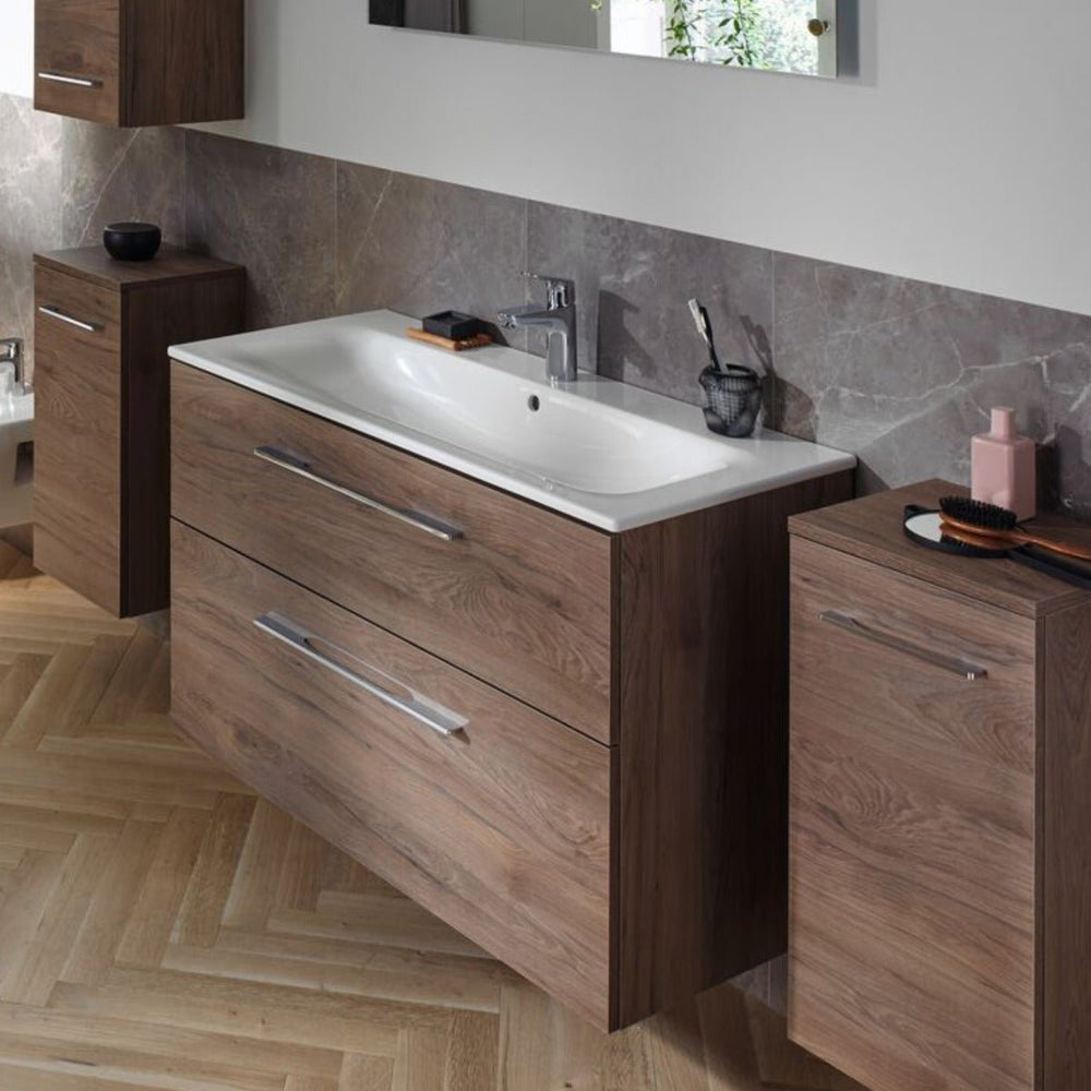 Geberit Selnova Two Drawer Slim - Rim Basin & Cabinet Set 1,000mm - Hickory - 501.246.00.1 - TAP 'N' SHOWER