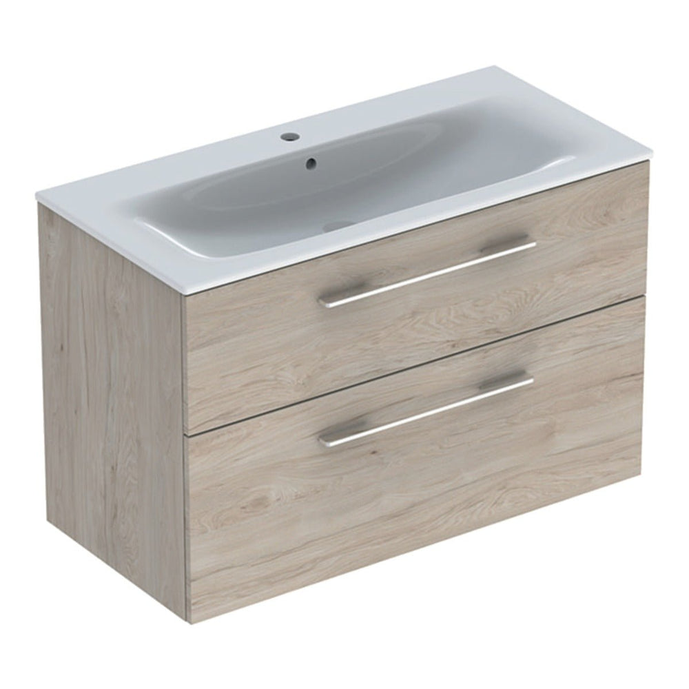 Geberit Selnova Two Drawer Slim - Rim Basin & Cabinet Set 1000mm - Light Hickory - 501.247.00.1 - TAP 'N' SHOWER