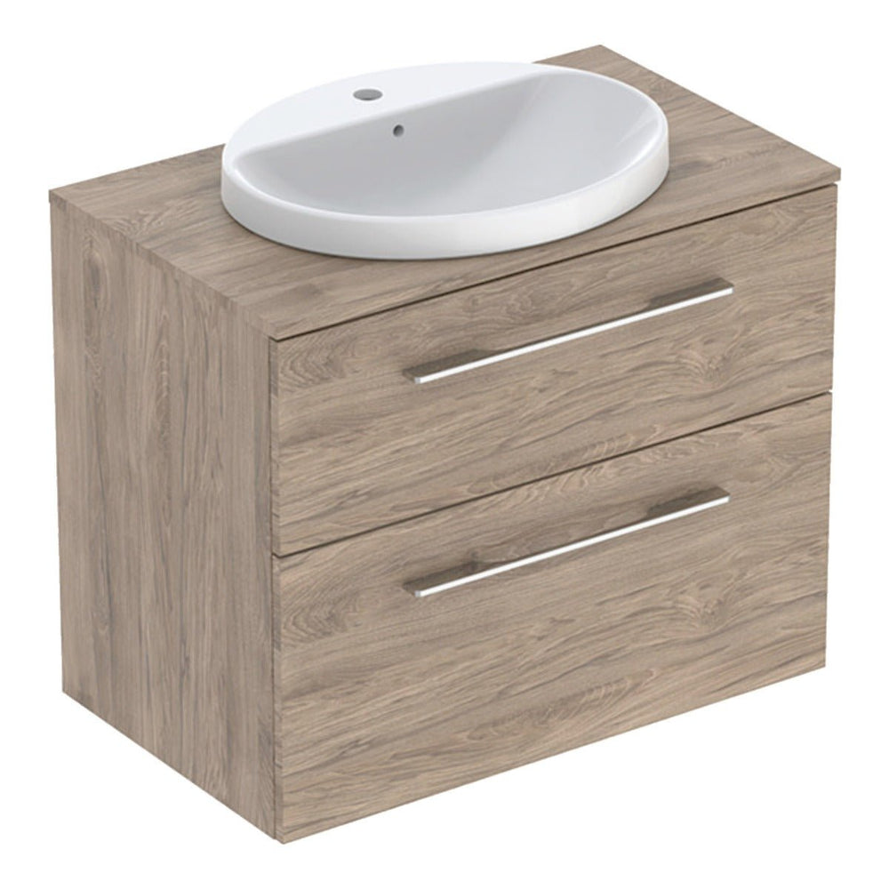 Geberit Selnova Two Drawer Countertop Basin & Cabinet Set 800mm - Hickory - 502.874.00.1 - TAP 'N' SHOWER