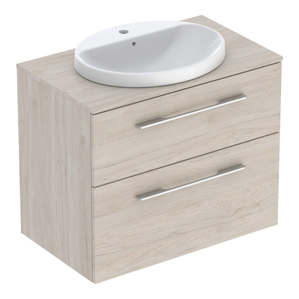 Geberit Selnova Two Drawer Countertop Basin & Cabinet Set 800mm - Light Hickory - 502.875.00.1 - TAP 'N' SHOWER