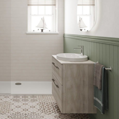 Geberit Selnova Two Drawer Countertop Basin & Cabinet Set 800mm - Light Hickory - 502.875.00.1 - TAP 'N' SHOWER