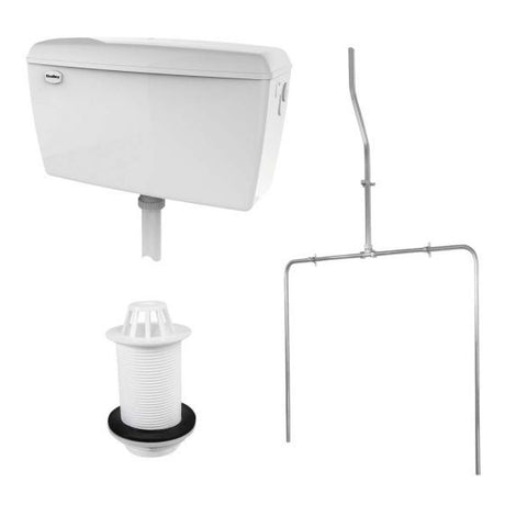 Rak Exposed Urinal Auto Cistern 9.0L With Sparge Pipe Sets Top Inlet Spreader & Urinal Waste For 2 Urinals - EXPURIPAK2