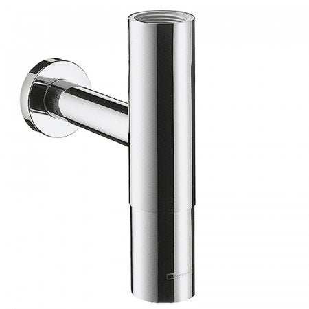 Hansgrohe Bottle Trap Flowstar in chrome finish with compact cylindrical design for bathroom plumbing installation