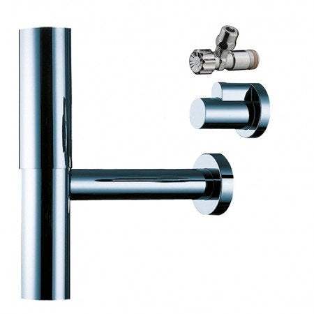 Hansgrohe Bottle Trap Flowstar with adjustable angle valves in sleek chrome finish for modern bathroom drainage