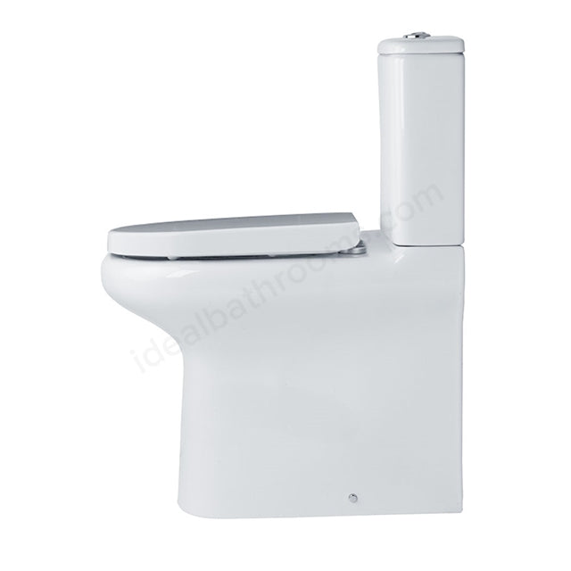 Oakham Lily Rimless Comfort Height Close Coupled BTW Toilet Pan with Cistern and Soft Close Seat - White