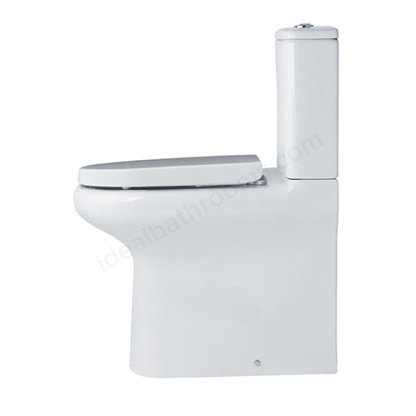 Oakham Lily Rimless Comfort Height Close Coupled BTW Toilet Pan with Cistern and Soft Close Seat - White
