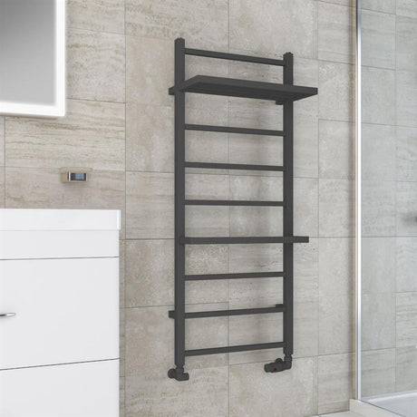 Eastbrook Launton Straight Ladder Towel Radiator With Shelves 1200mm x 500mm - Matt Anthracite - 61.0064 - TAP 'N' SHOWER