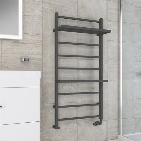 Eastbrook Launton Straight Ladder Towel Radiator With Shelves 1200mm x 600mm - Matt Anthracite - 61.0065 - TAP 'N' SHOWER