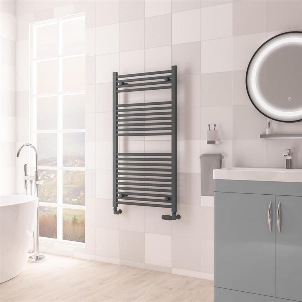 Eastbrook Biava Hidden Vent Straight Multirail Towel Radiator 600mm x 1118mm - Matt Anthracite - 61.0099 - TAP 'N' SHOWER