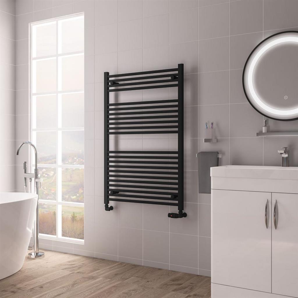 Eastbrook Biava Hidden Vent Straight Multirail Towel Radiator 750mm x 1118mm - Matt Black - 61.0110 - TAP 'N' SHOWER