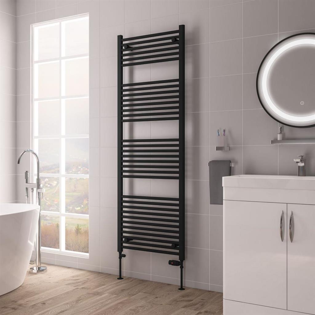 Eastbrook Biava Hidden Vent Straight Multirail Towel Radiator 600mm x 1720mm - Matt Black - 61.0112 - TAP 'N' SHOWER