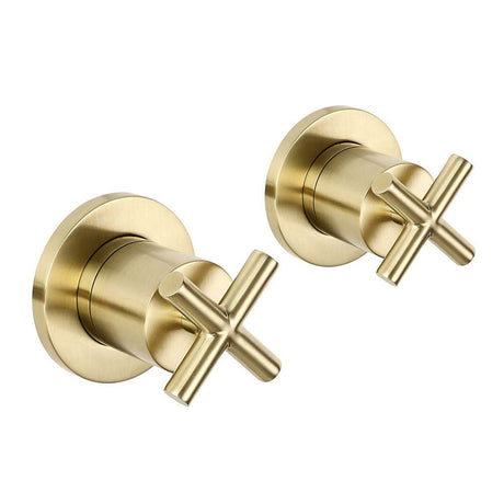 JTP Solex wall mounted side brushed brass valves pair with cross handles for bathroom fittings