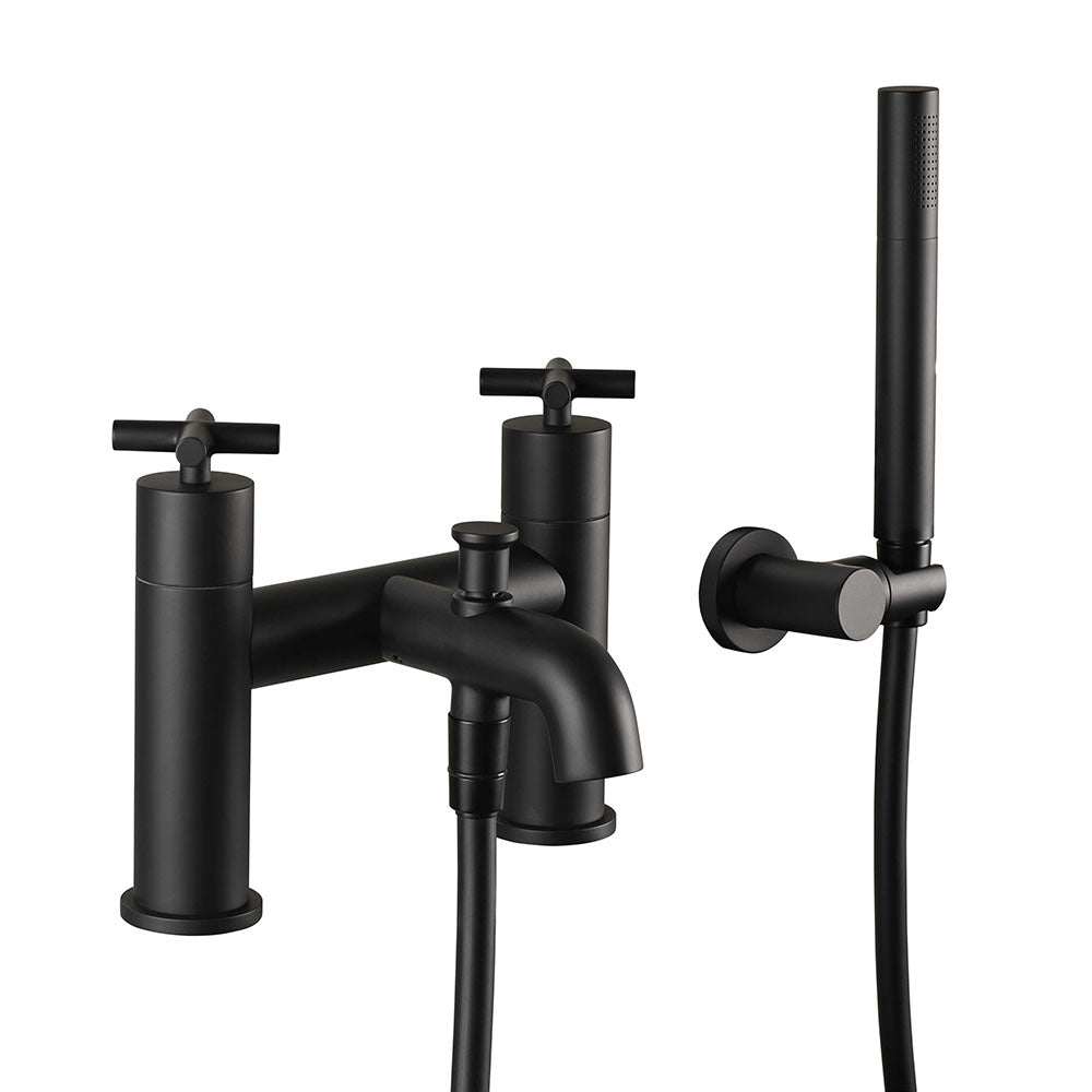 JTP Solex Bath Shower Mixer in matt black with shower kit including handheld showerhead and hose
