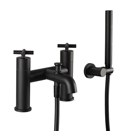 JTP Solex Bath Shower Mixer in matt black with shower kit including handheld showerhead and hose