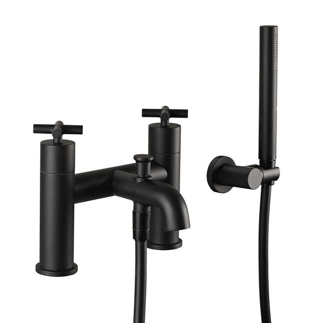 JTP Solex Bath Shower Mixer in matt black with shower kit including handheld showerhead and hose