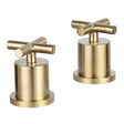 Pair of JTP Solex deck mounted panel valves in brushed brass finish for bathroom fittings