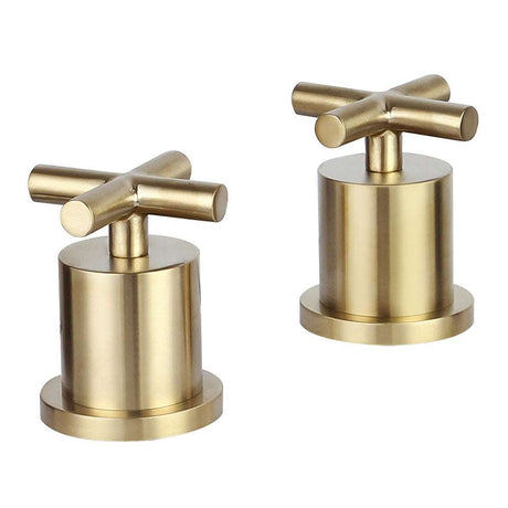 Pair of JTP Solex deck mounted panel valves in brushed brass finish for bathroom fittings
