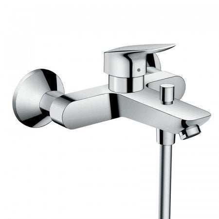 Hansgrohe Logis single lever manual bath mixer with exposed installation and 15.3 cm centre distance in chrome finish