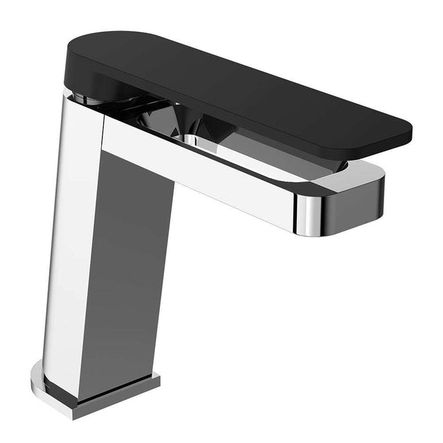 JTP Axel Single Lever chrome basin mixer with matt black handle modern bathroom tap