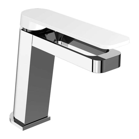 JTP Axel Single Lever chrome basin mixer with matt white handle and contemporary square design