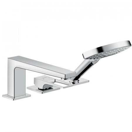 Hansgrohe Metropol 3-hole rim-mounted single lever bath mixer with loop handle and stainless steel finish