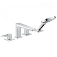 Hansgrohe Metropol 4-hole rim-mounted chrome bath mixer with loop handles and hand shower