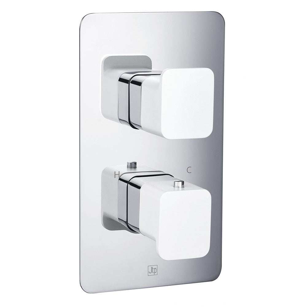 JTP Axel Concealed twin outlet thermostatic shower valve with matt white handles and chrome plate