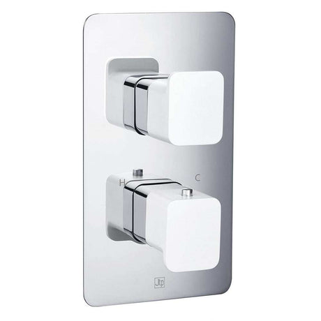 JTP Axel Concealed twin outlet thermostatic shower valve with matt white handles and chrome plate