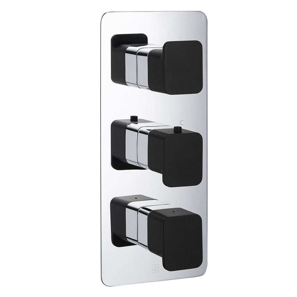 JTP Axel concealed shower thermostatic valve with twin outlet and matt black handles in vertical design