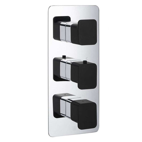 JTP Axel concealed shower thermostatic valve with twin outlet and matt black handles in vertical design