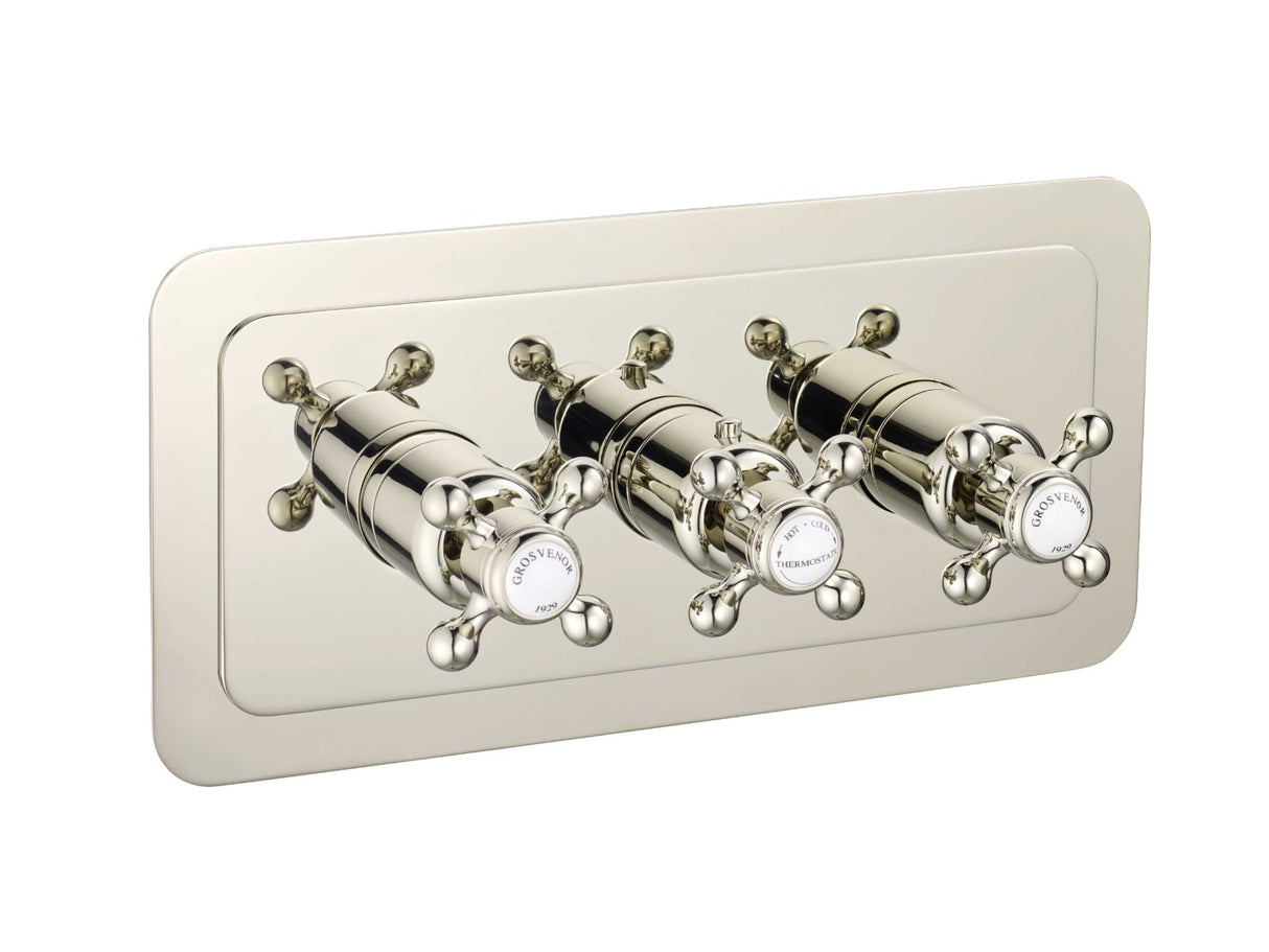 JTP Grosvenor Cross Thermostatic 3 Outlet Shower Valve - Nickel - 76692NK