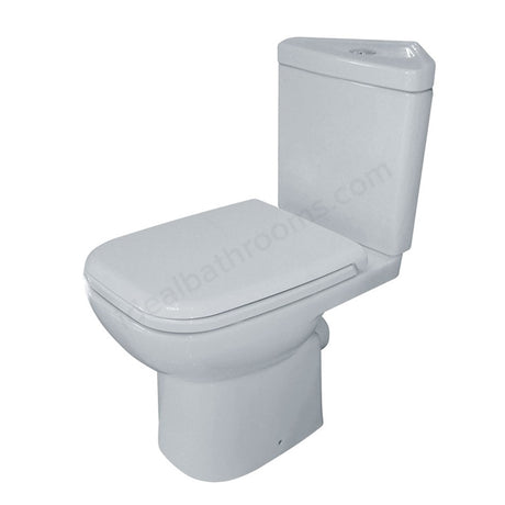 Oakham Violet Corner Close Coupled Toilet Pan with Cistern and Soft Close Seat - White