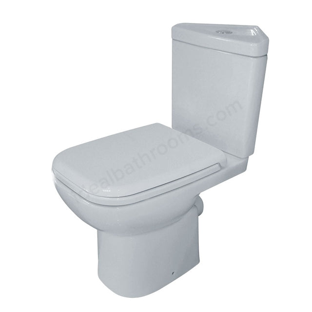 Oakham Violet Corner Close Coupled Toilet Pan with Cistern and Soft Close Seat - White