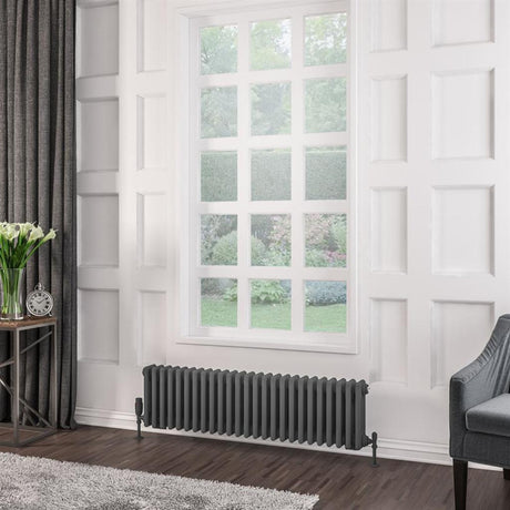 Eastbrook Rivassa 300mm x 1148mm Traditional 3 Column Radiator - Matt Anthracite - 81.0029 - TAP 'N' SHOWER