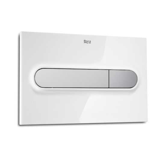 Roca PL1 Dual Flush Plate in white and chrome with modern design and durable construction for bathrooms