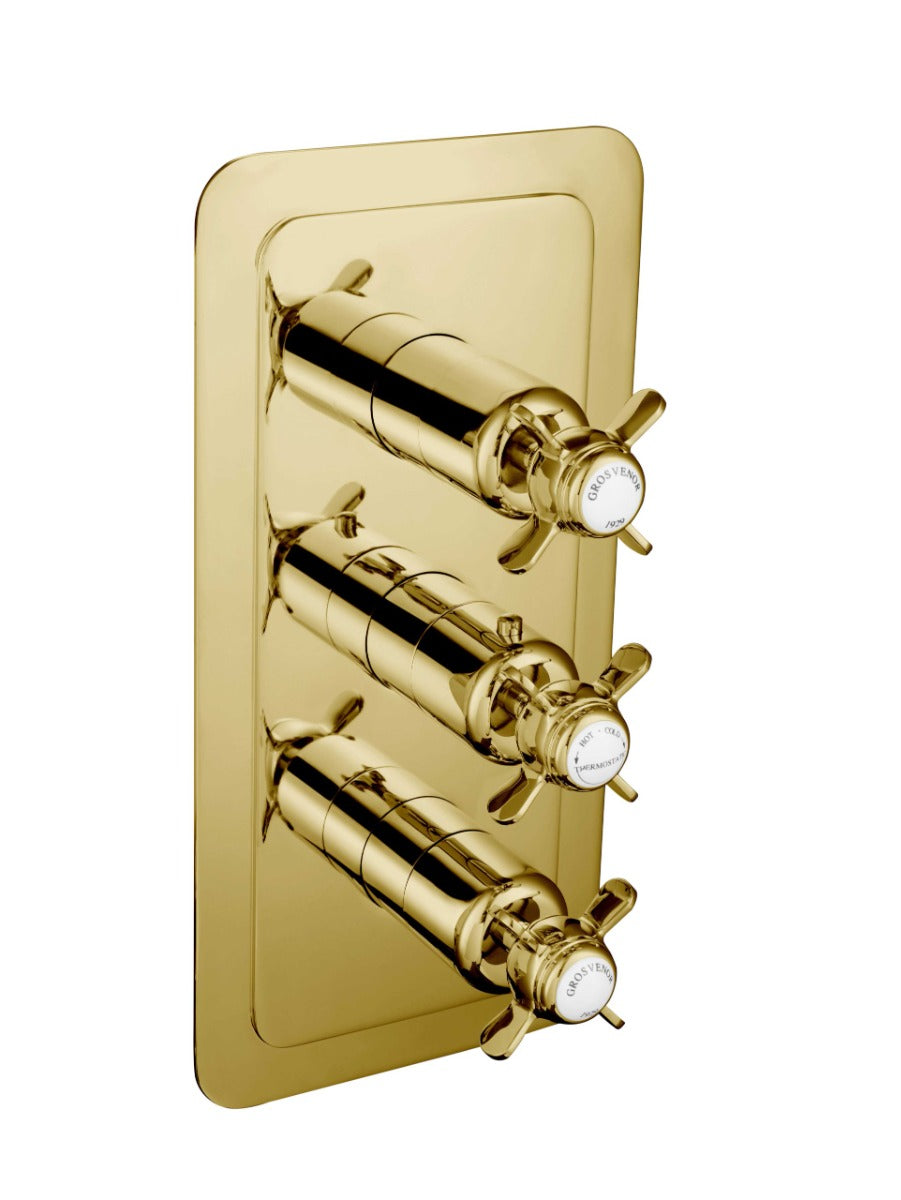 JTP Grosvenor Pinch Thermostatic 2 Outlet Shower Valve - Antique Brass - 98690G