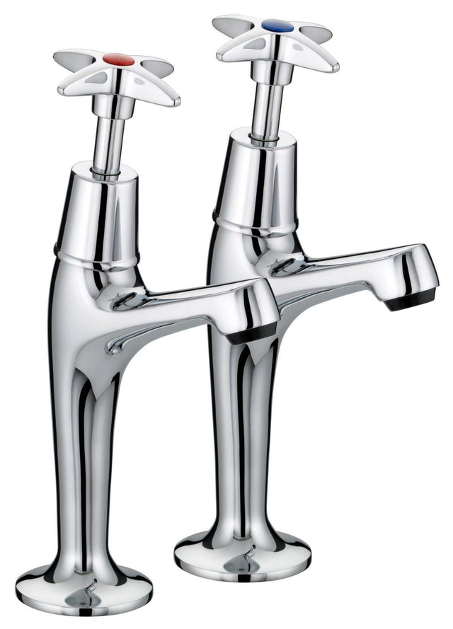 Bristan Value Crosshead Modern High Neck Kitchen Sink Taps Pair - Chrome - VAX HNK C